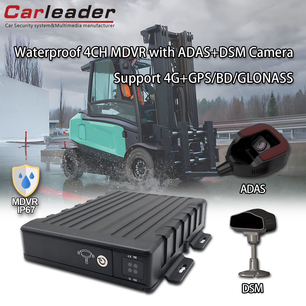 CARLEADER 防水 4CH SD モバイル DVR ADAS+DSM カメラ付き