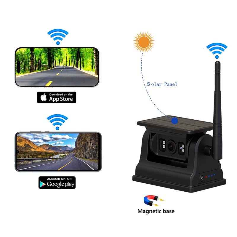 iOS Android用の磁気ソーラーWiFiワイヤレスバックアップカメラ