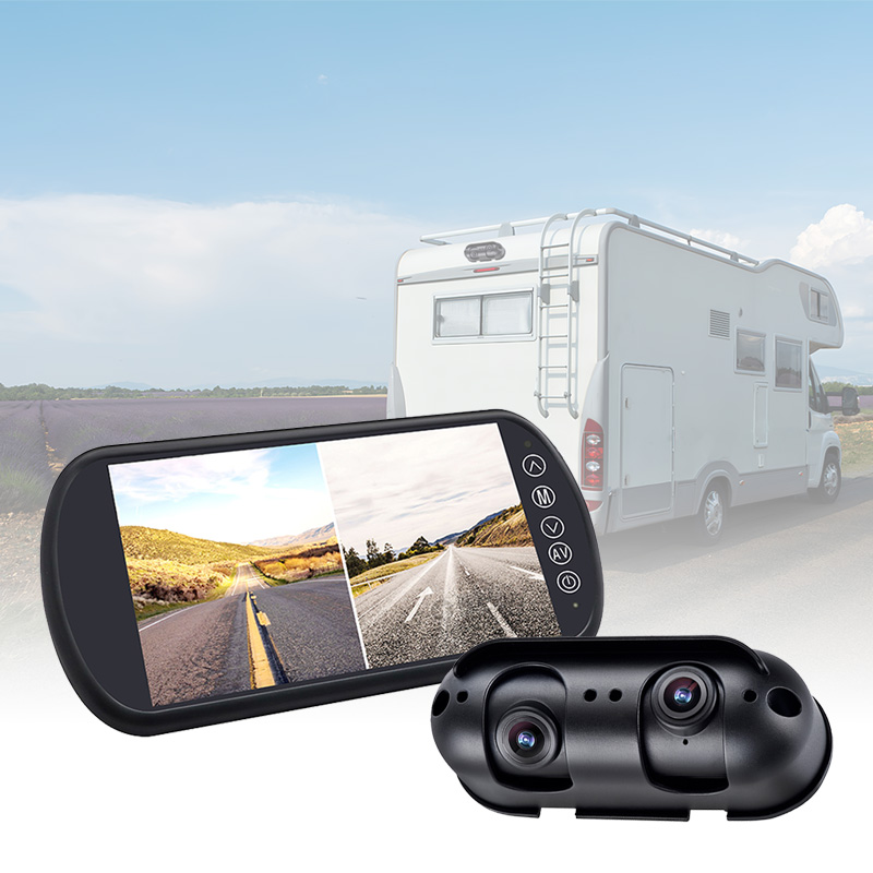 Carleader 7 インチ デュアル レンズ スプリット ビュー ミラー モニター システムで RV / モトホームを保護 Carleader 7 インチ デュアル レンズ スプリット ビュー ミラー モニター システムで RV / モトホームを保護